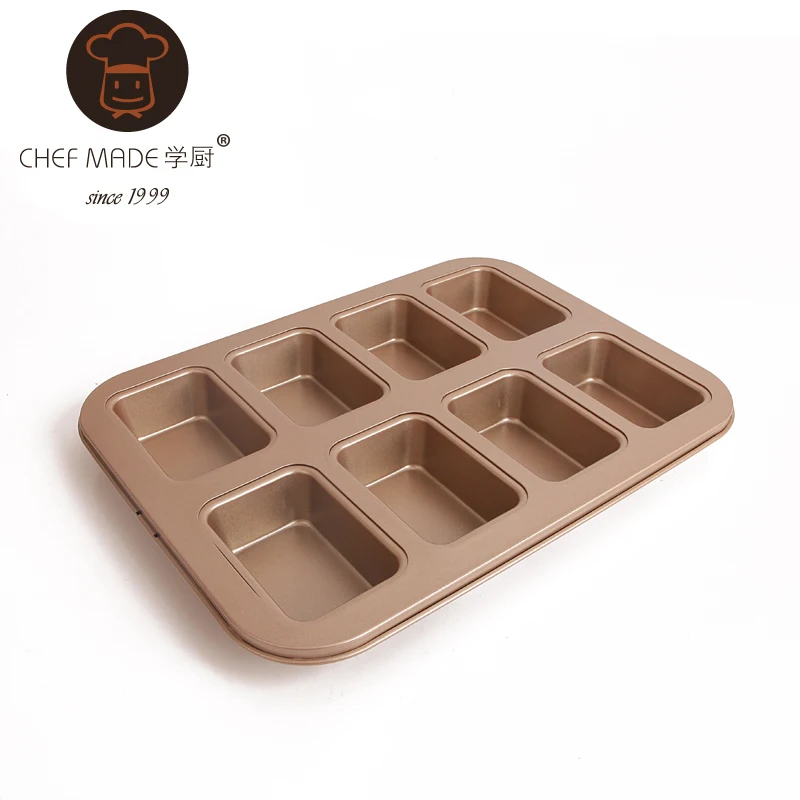 

CHEFMADE 8 Cup Square Pan Non Stick Carbon Steel Cake Baking Molds Bakeware, Champagne gold