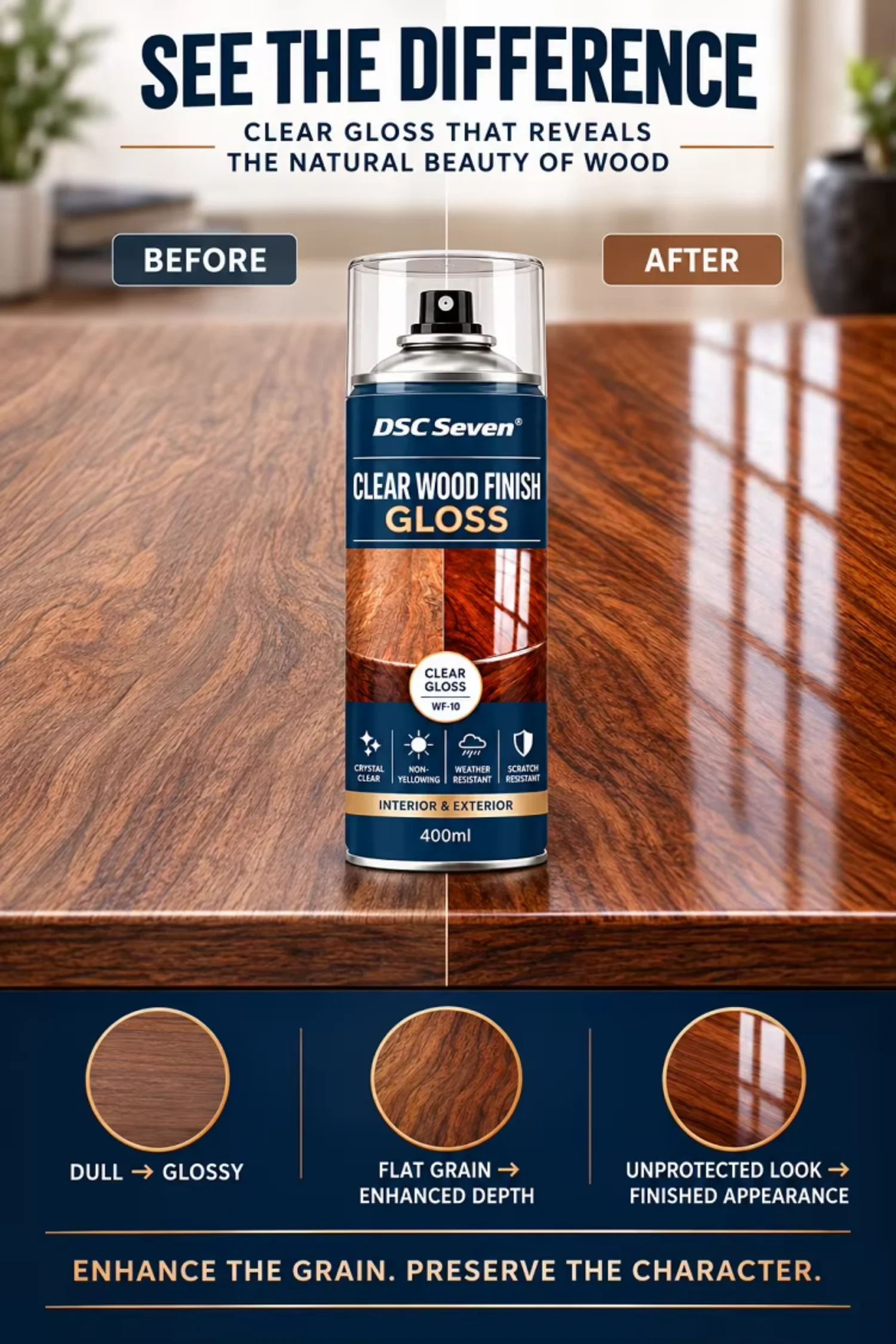 Gloss Clear Acrylic Wood Lacquer Liquid Coating Spray Paint Non-Yellowing Weather & Scratch Resistant Wood Sealer