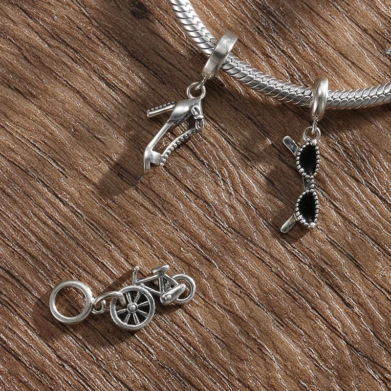 

Real 925 sterling silver Travel Series Bicycle High Heel Glasses Beads Charms for Bracelet Making Design Original DIY Jewelry
