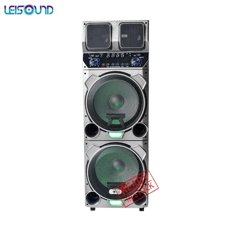 

Professional Karaoke hifi speaker double 15 inch subwoofer sound wireless blue tooth speaker with USB/SD/FM, Black