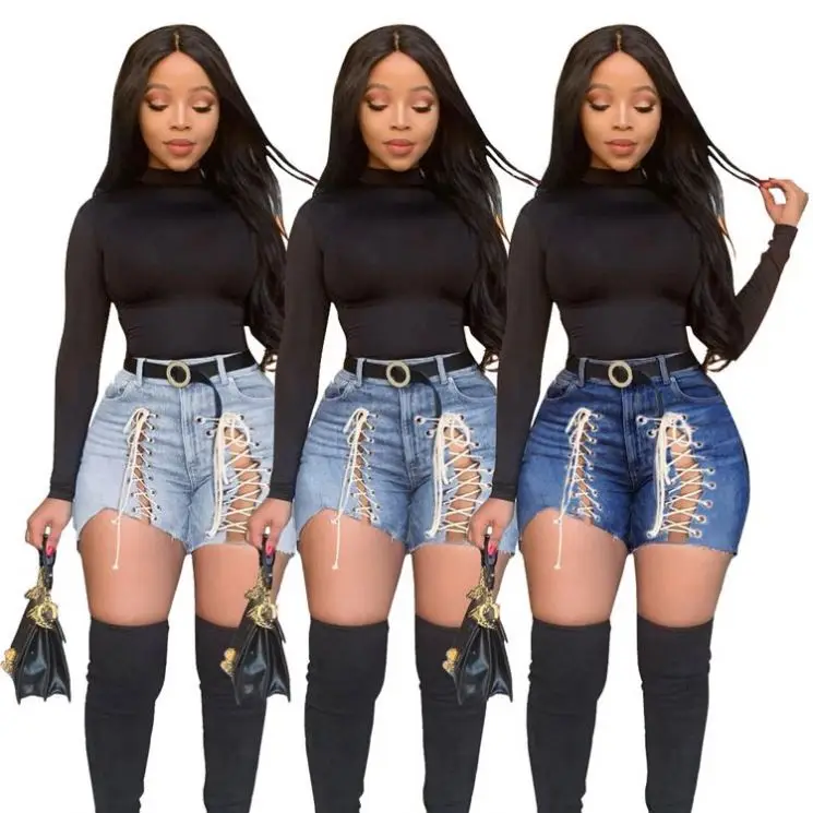 

Fondpink 2021 New arrivals Denim Short Bandage Pants Pantalon jean Femm Women Denim Jeans Sexy Short Pant