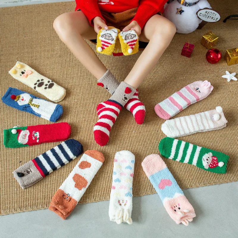 

Christmas Gift Socks Sublimation Christmas Sock Anti Slip Indoor Cozy Soft Custom Warm Fluffy Fuzzy Christmas thick Socks