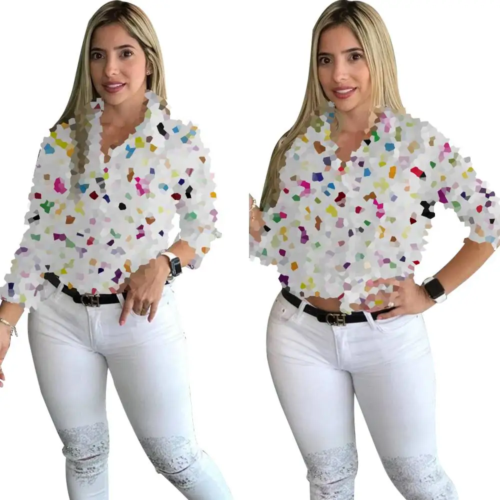 

ZX100- l Korean Fashion Ladies Long Sleeve Blouses Tops Elegant Turn Down Collar v Shirts For Women Blouses