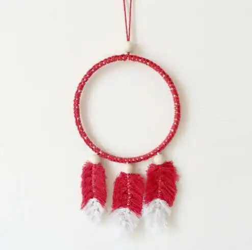 

Handwoven macrame feather dreamcatcher Art Handmade Woven Wall Hanging catcher dream catcher, White pink red yellow or customized color