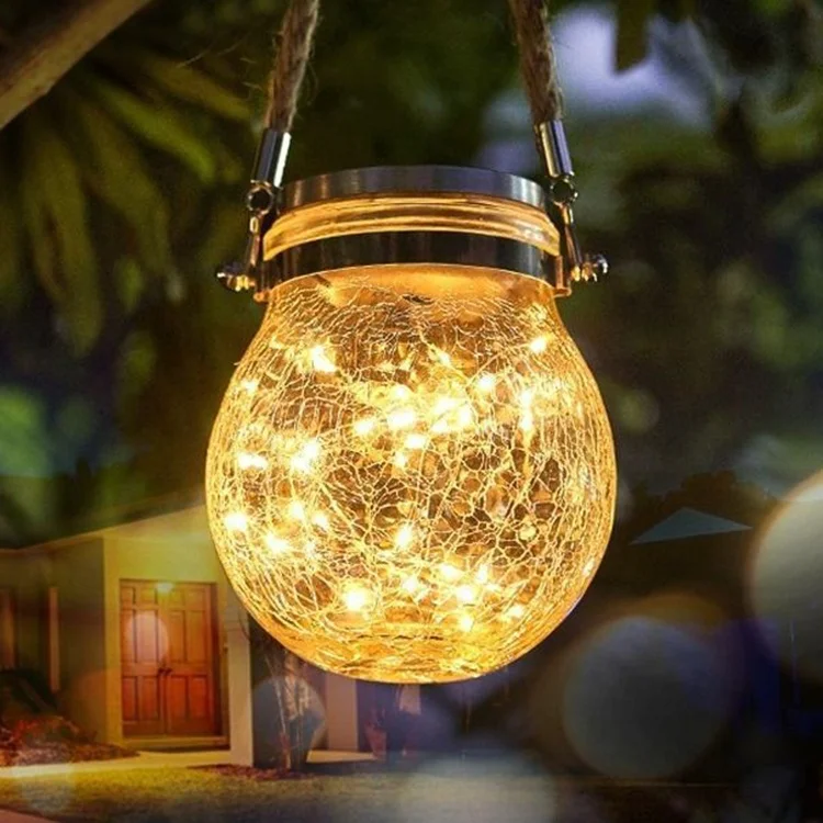 IP65 Waterproof Bottle Fairy light Portable Garden Outdoor LED Light Decorative Solar Powered Hanging Crack Glass Jar Lamp