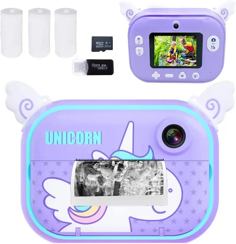 

C4 children's camera unicorn cartoon HD digital double from and rear shots kids instant thermal print photo camera