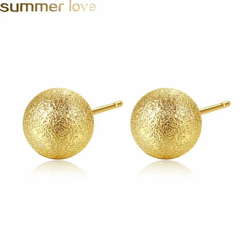 

Fashion Frosted Gold Ball Earring Stainless Steel Ball Studs Earrings Silver Gold Earrings For Women Diameter 5mm to 10mm, Colorful