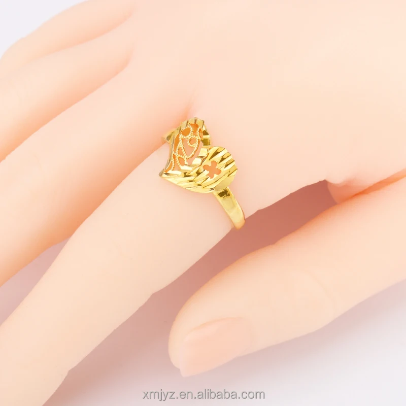 

Cross-Border Brass Gold-Plated Love Heart Hollow Flower Ring Open Ring Niche Ring Jewelry Factory Direct Supply