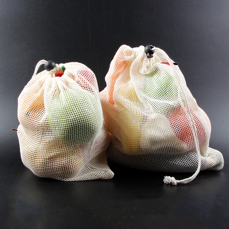

Best Reusable Mesh Produce Bags from 100% Organic Cotton Vegetable and Fruit Eco Friendly mesh pouch calico linen cotton bag, Natural