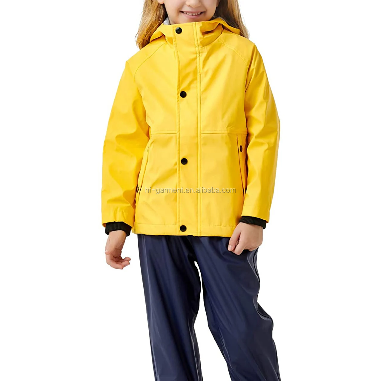 Custom Children Cotton Lined Hooded Pu Rainwear Kids Rain Jacket Rain