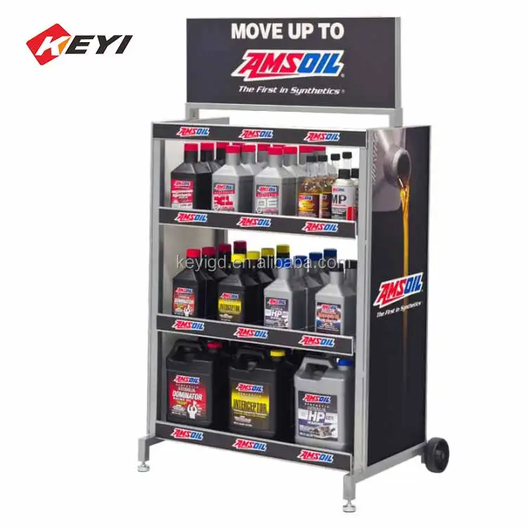 Custom Retail Shop Metal 4 Tier Engine Oil Rack Display / Lubricant