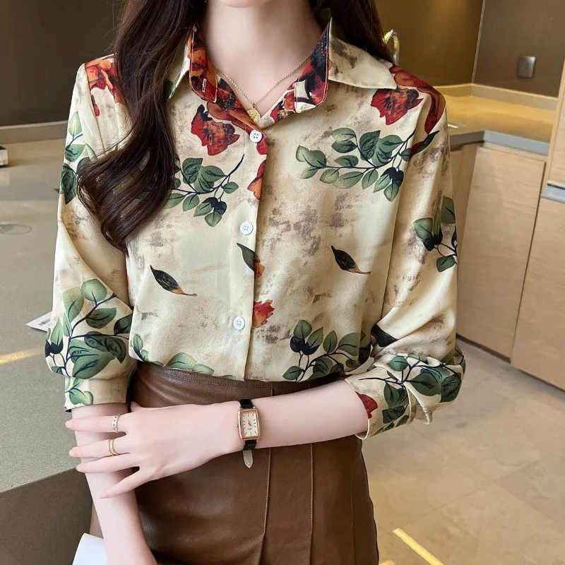 Floral Chiffon Shirt Women's Spring Summer New Office Blouse Loose Tops Shirts Blusas Mujer 3082#