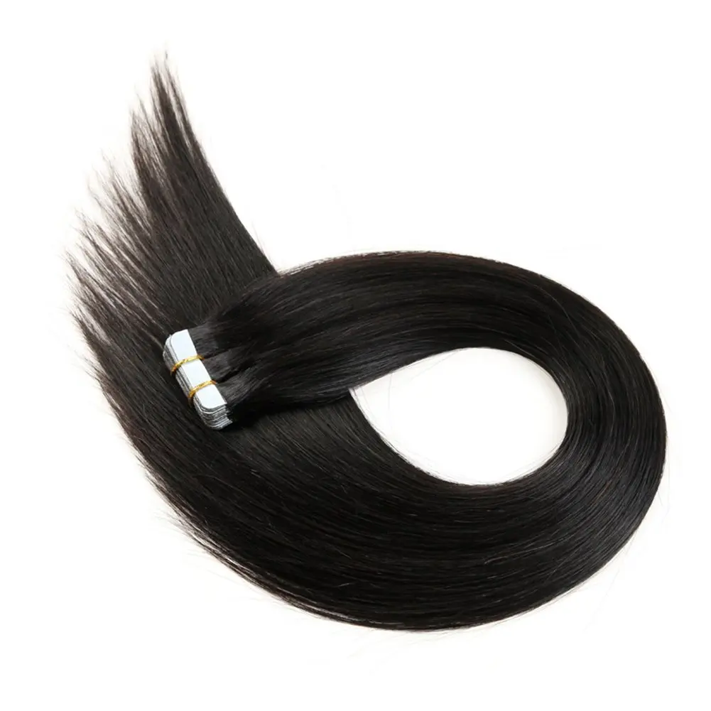 

Wholesale Double Drawn Indian Raw Hair Bone Straight Human Hair Tape In Hair Extentions Human Black Natural