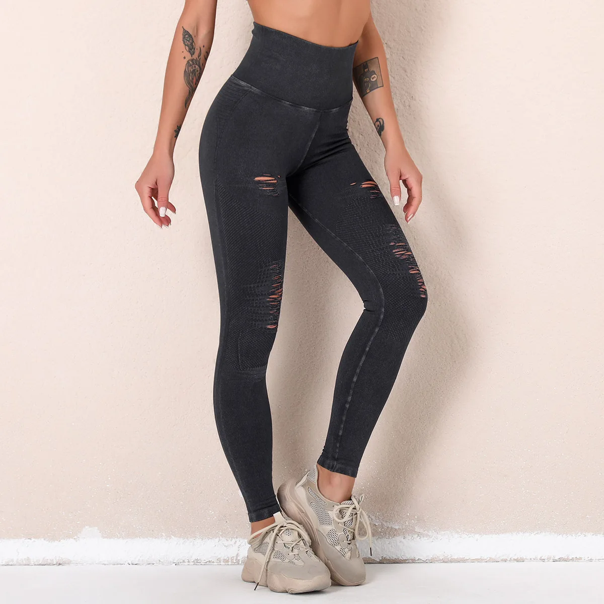

Washed Yoga Pants Hollow Hollow Seamless High Waist Sports Cropped Pants Hip-up Fitness Pants Women, Customized colors