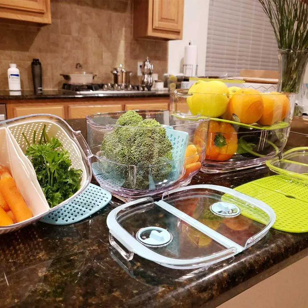 3 Piece Partitioned Salad Fridge Organizers Bpa Free Container Food