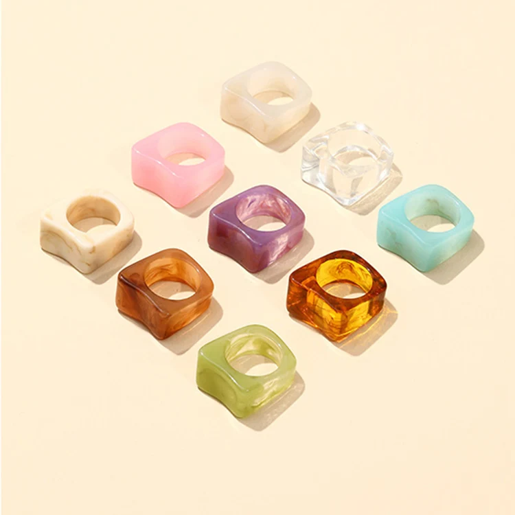 

Korea Acrylic Elegant Rings Women Minimalist Transparent Resin Finger Ring For Teen Girls Simple Multicolor Vintage Accessories, 9 colors