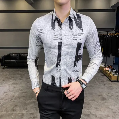 

New long sleeve polyester vintage casual shirt for men
