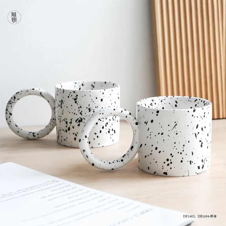 

Creative big ears ceramic cup gift Cup NordicinsCeramic coffee cup splash ink mug good-looking