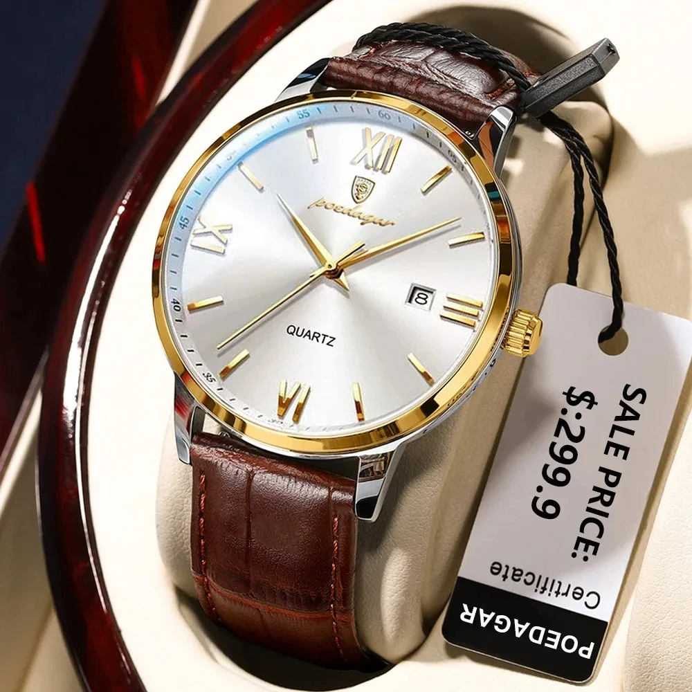 POEDAGAR 826 New Men's Watches Top Luxury Men Leather Quartz Watch Sports Waterproof Male Clock Business Watch