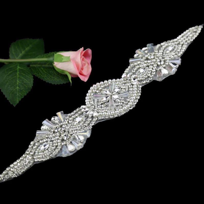 

Handmade Wedding Dress Crystal Pearl Beaded Shoulder Applique Iron on Silver Rhinestones Appliques Trim Bridal Belt, Silver,rose gold and gold,customer make