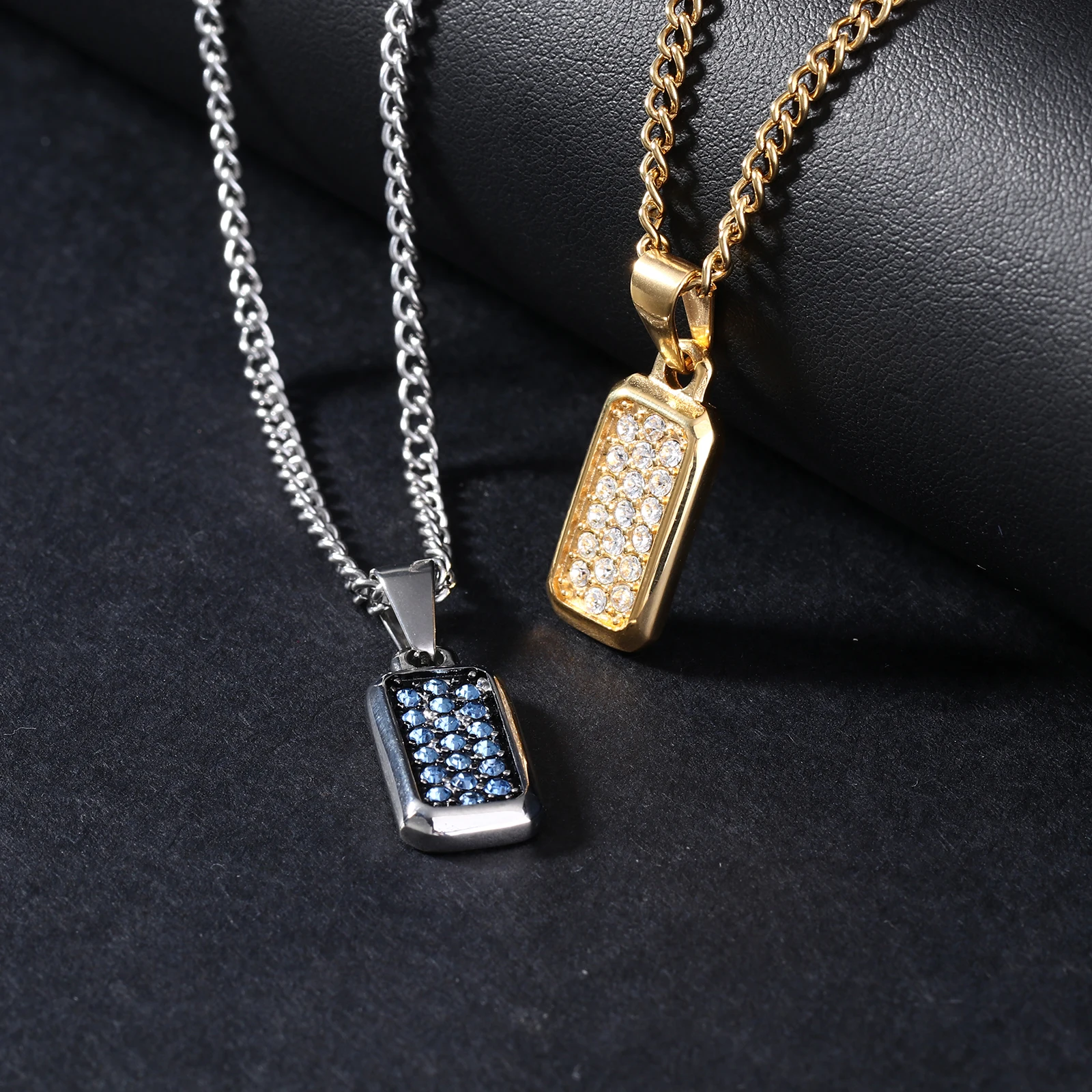 Custom Mens Jewelry Crystal Stainless Steel Engravable Vertical Bar