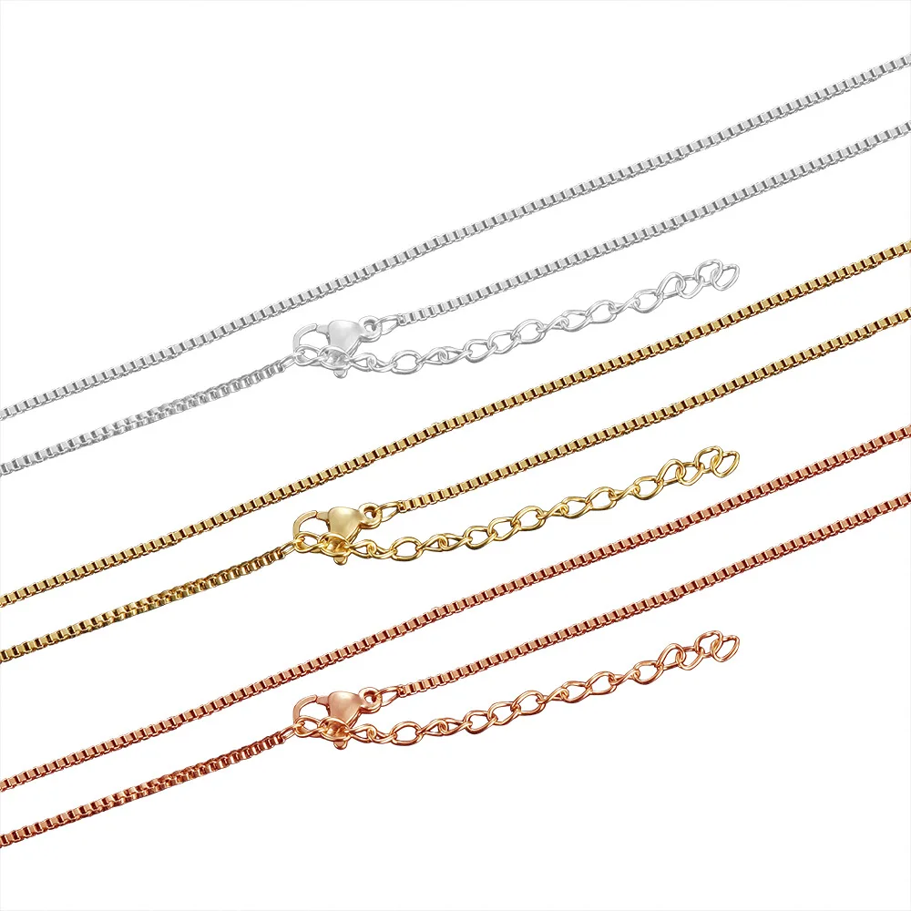 

Unisex Length 50+5cm Tail Stainless Steel Square Box Chain Necklace Chain Jewelry Making, Gold,silver,rose gold
