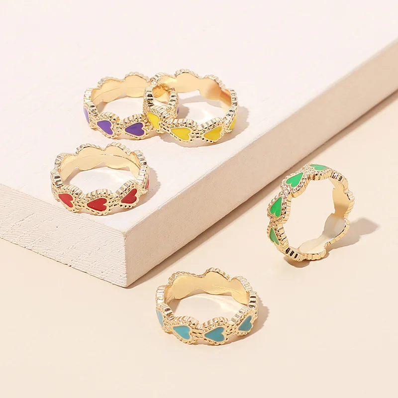 

High quality fashion gold plated ring jewelry Retro heart enamel ring for women