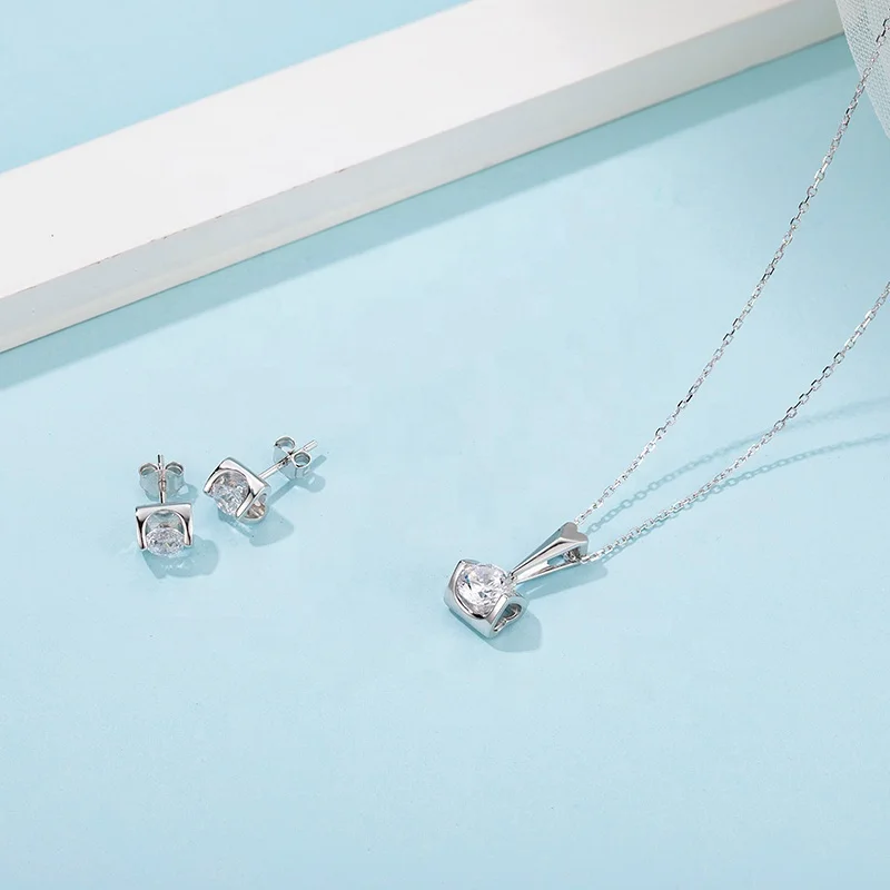 

Abiding Custom Mosanite Diamond Set Silver Bridal Jewelry Women Earrings Pendant Moissanite Jewellery Set