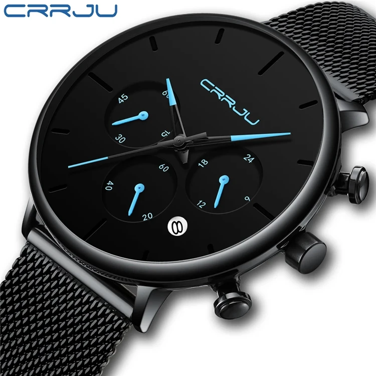 

2021 New CRRJU Quartz Watch Minimalist Modern Style Men Stylish Sport Chronograph Mesh Steel Clocks with Date 2271 dropshipping