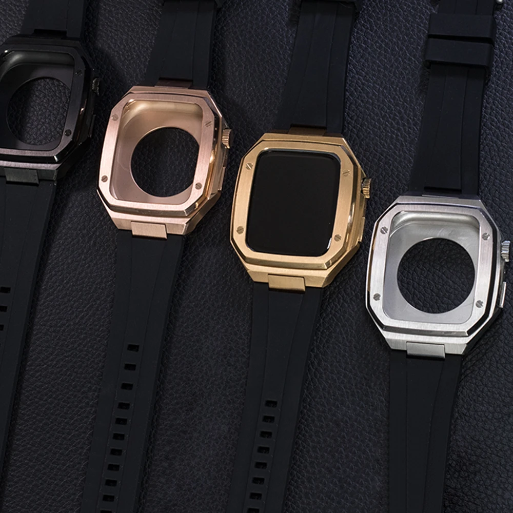 

Modification kit metal case watch strap for Apple Watch Band 44mm Series7 6 45mm Stainless Steel Protective rubber watch straps, Optional