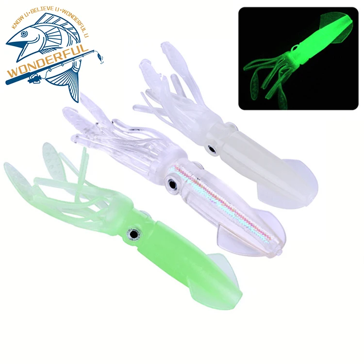 

105mm 8g Plastic Colorful Saltwater Casting Wobbler Luminous Octopus Skirts Squid Soft Fishing Lure