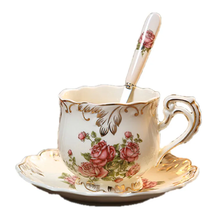 

European Espresso Bone china Tea Cups and Saucer Set Vintage Ceramic Gift, Flower