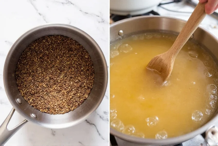 Homemade anise syrup preparation showing crushed anise seeds simmering in a saucepan with sugar and water, creating a natural anise-flavored beverage base
