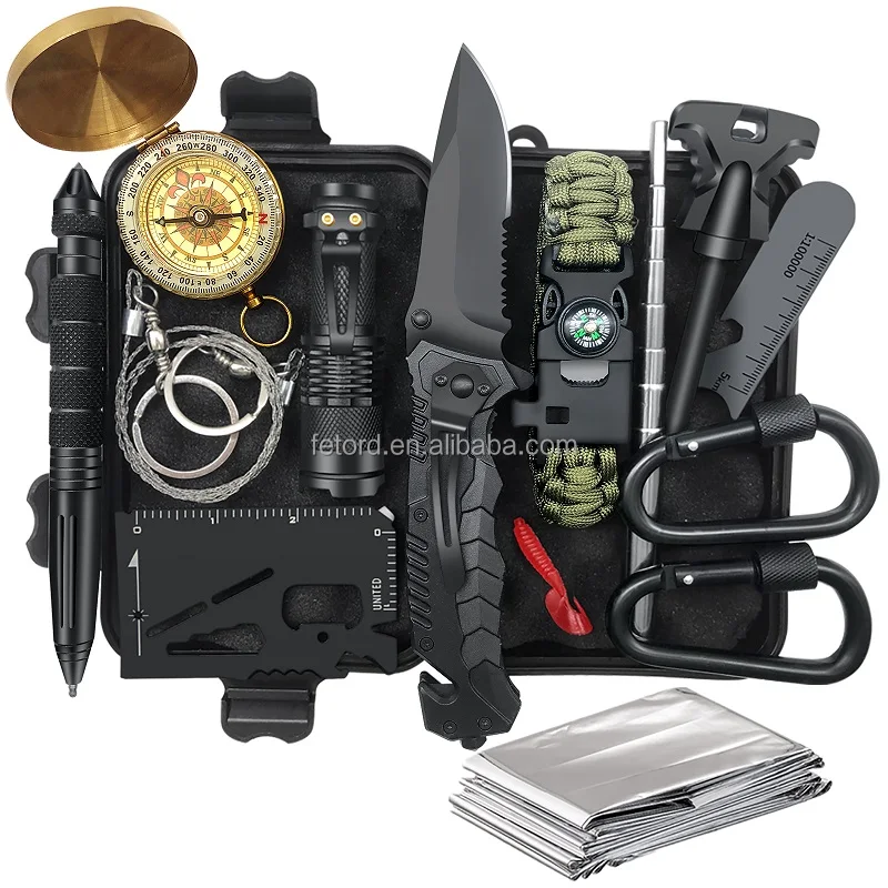 

Female Men Gift Survival Kit Gear Set For Fishing Hunting Outdoor, Balck