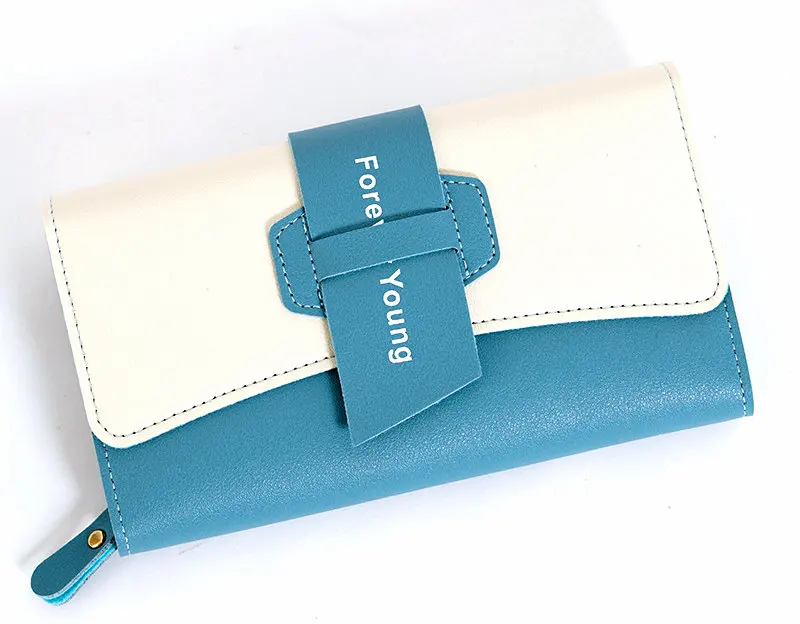 

Covered divided long money bag mobile phone card holder PU leather wallet for women