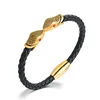 Fashion Punk Hand Jewelry Braided Genuine Leather Snake Head Bangle Titanium Steel Buckle Double Snake Head Leather Bangle