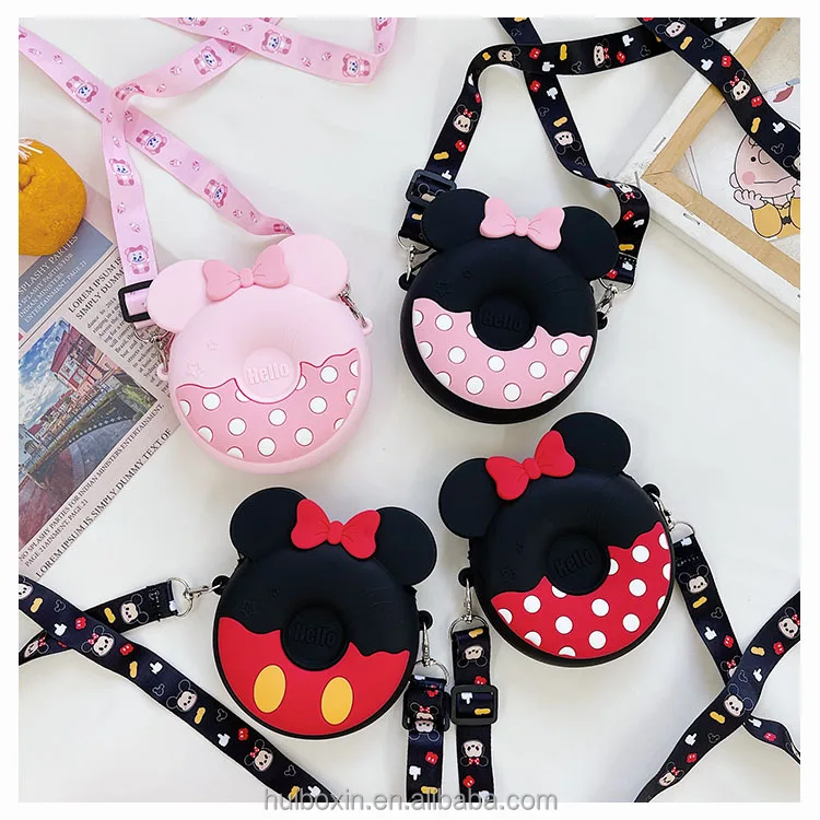 

silicone cartoon character Mini Cute crossbody shoulder bag round minnie mickey mouse Children girls coin purse