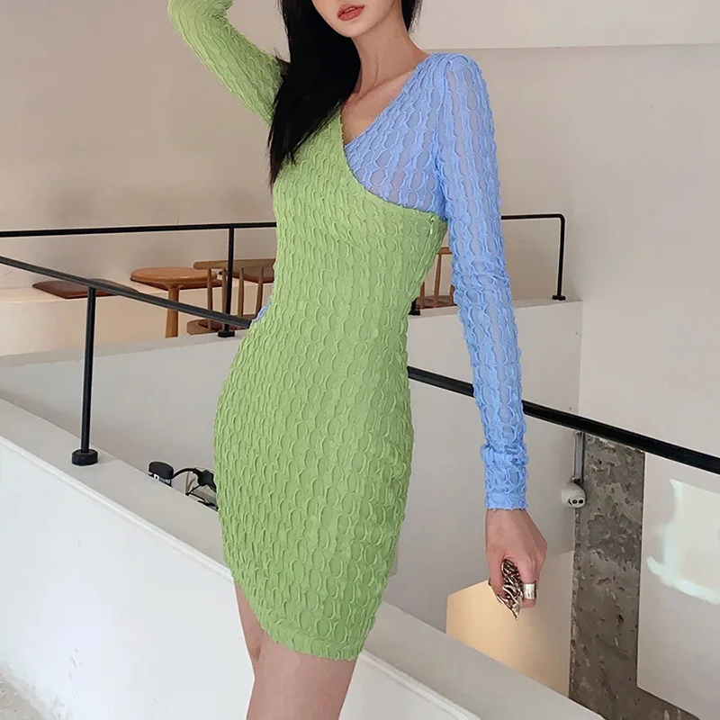 

S0563A 2021 autumn new arrival Ladies one shoulder dress Long Sleeve Sexy Bodycon 3 ways to wear dress, As picture