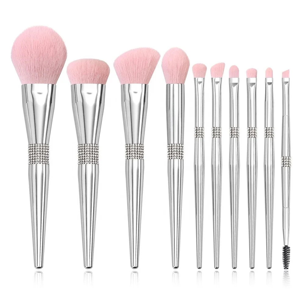

Shiny silver 11pcs cosmetic beauty brushes professional crystal beauty makeup set, Silver or customized
