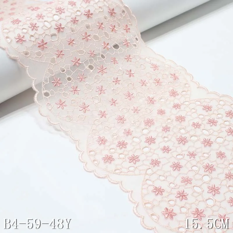 

Hollow Out 15CM Light Pink Tulle Embroidered Lace Trim Voile Flower Wave Edge Embroidery Border Lace Fabric For Women