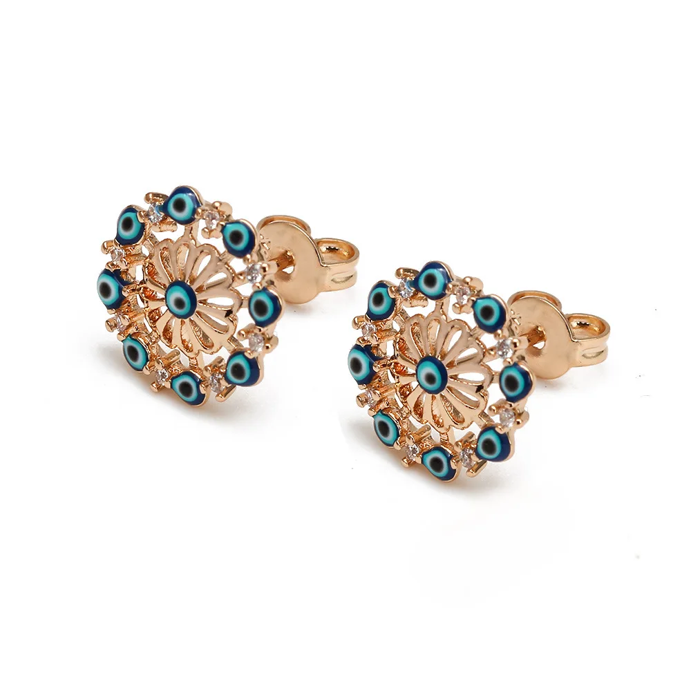 

2021 Lucky Brass Earring Romantic Resin Evil Eye Earrings Stud for Girls Women Fashion Jewelry, Gold