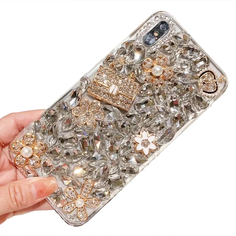 

Aesthetic Rhinestone glitter phone case for iPhone 11pro Max unique glitter Diamond Pretty girl handbag Cover, 4 colors