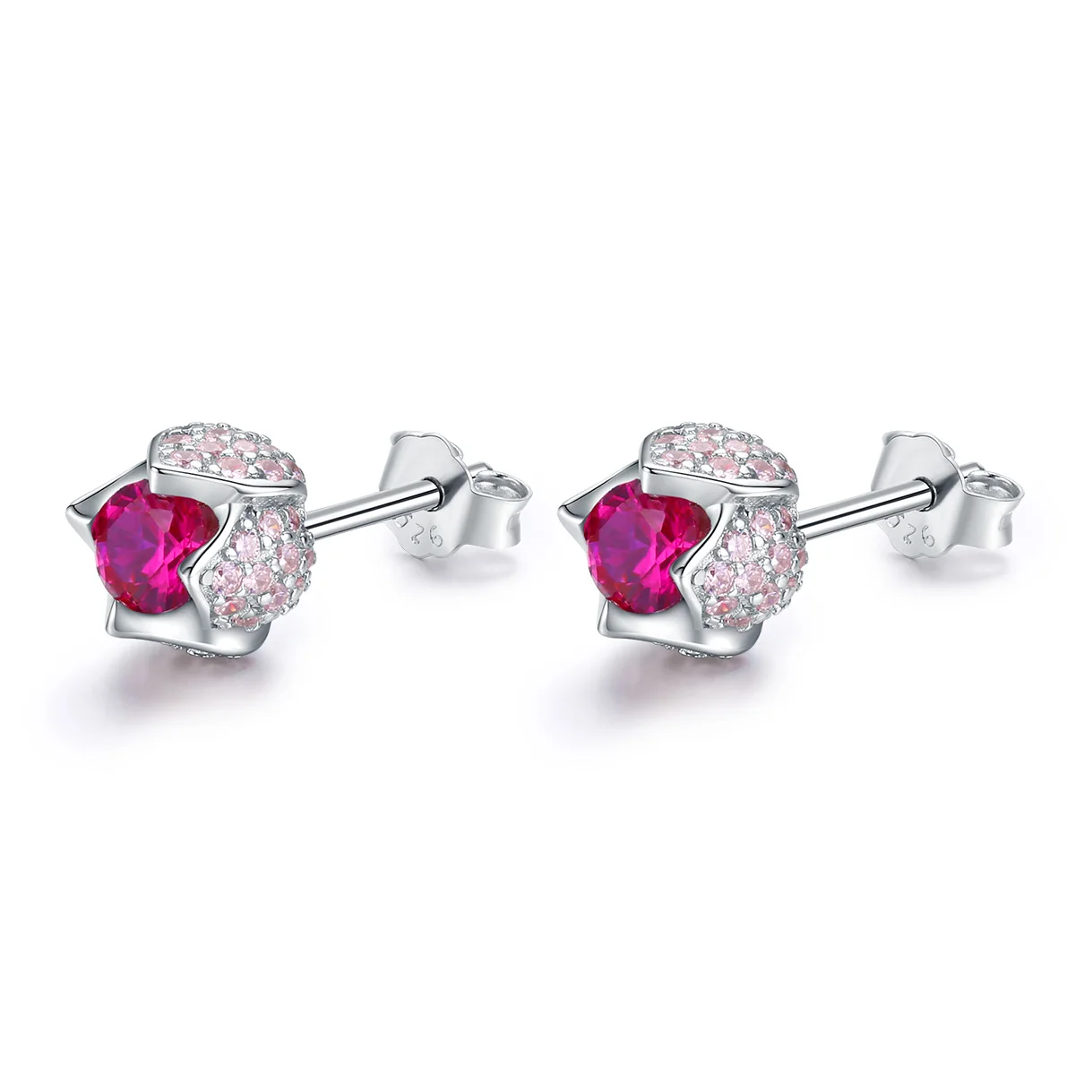 

BAMOER Romantic 925 Sterling Silver Luminous Tulip Flower Buds Pink CZ Zircon Stud Earrings Women Wedding Jewelry Gift BSE042
