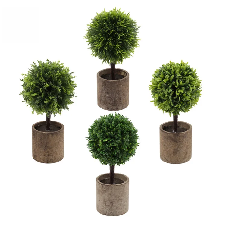 

Artificial Potted Plants Mini Boxwood Topiary Green Grass Ball Greenery in Pots Small Houseplants for Indoor or Outdoor