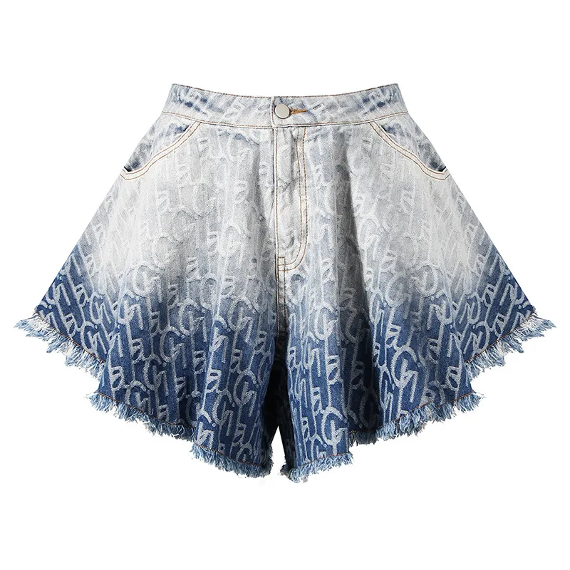 

Fashion Trendy Denim High Waist A-line Loose Skirt Shorts Pants Embroidery Oversize Women Jean Shorts Denim, Blue