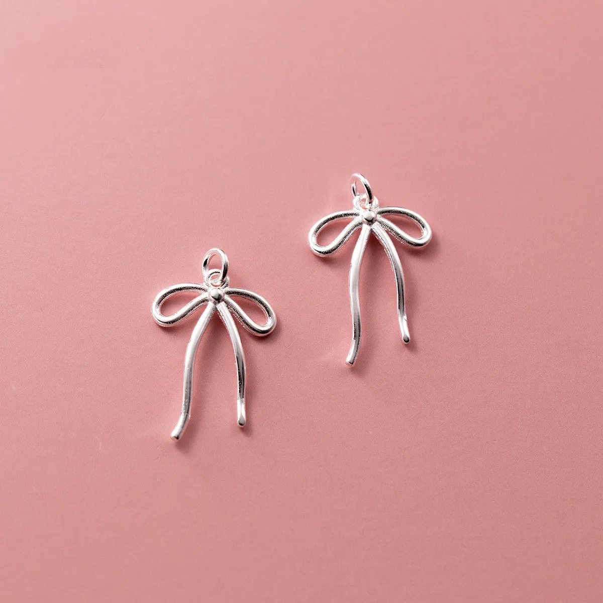 New Style 925 Sterling Silver Silk Ribbon Bow Pendant for Jewelry Making Charm