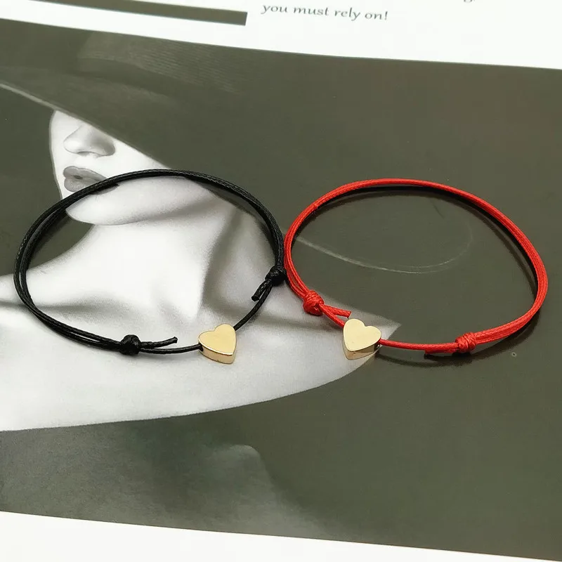 

2 pcs/lots Tiny Love Heart Lucky Bracelet Red Black White Color Rope Bracelet Adjustable Fashion Couple Bracelet