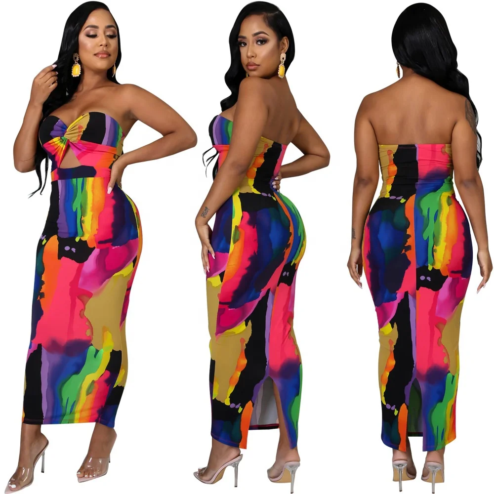 

B52406A Latest western women sexy strapless fashion printed club dress, Shown