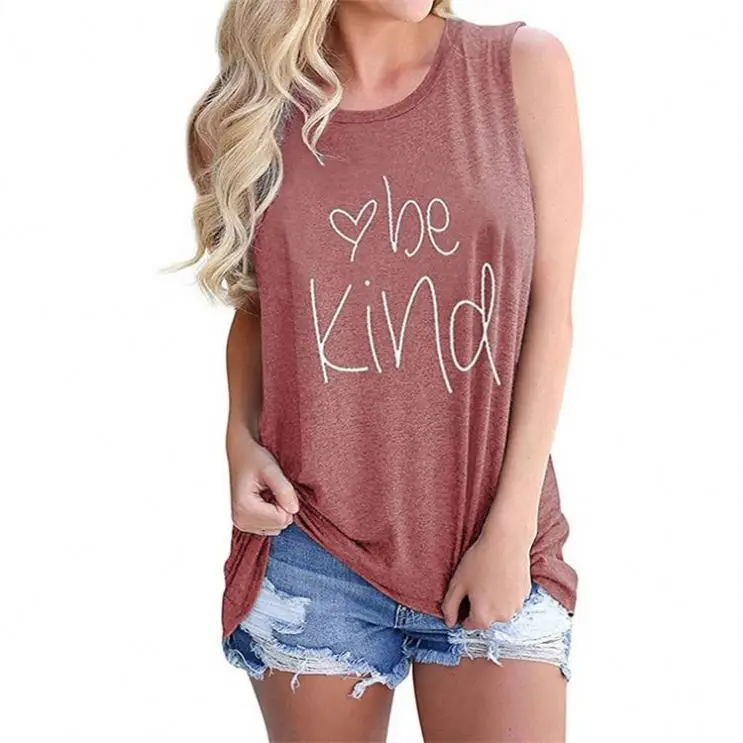 

Fashionable Woman Clothes Letter Print O Neck Women Tops 2021 Sleeveless Casual T-Shirt Tops Ladies' Blouses
