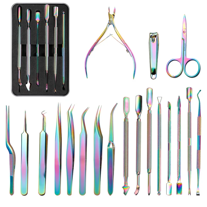 

Rainbow Manicure Cleaner Double-ended Cuticle Pusher Set Nail Beauty Tools Dead Skin Remover Nail Tool Kit, Sliver,coloful